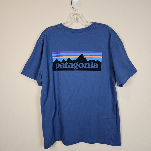 Patagonia T-Shirt Mens Graphic Logo Organic Cotton Blue Hiking STY38906 Size M - Picture 1 of 13